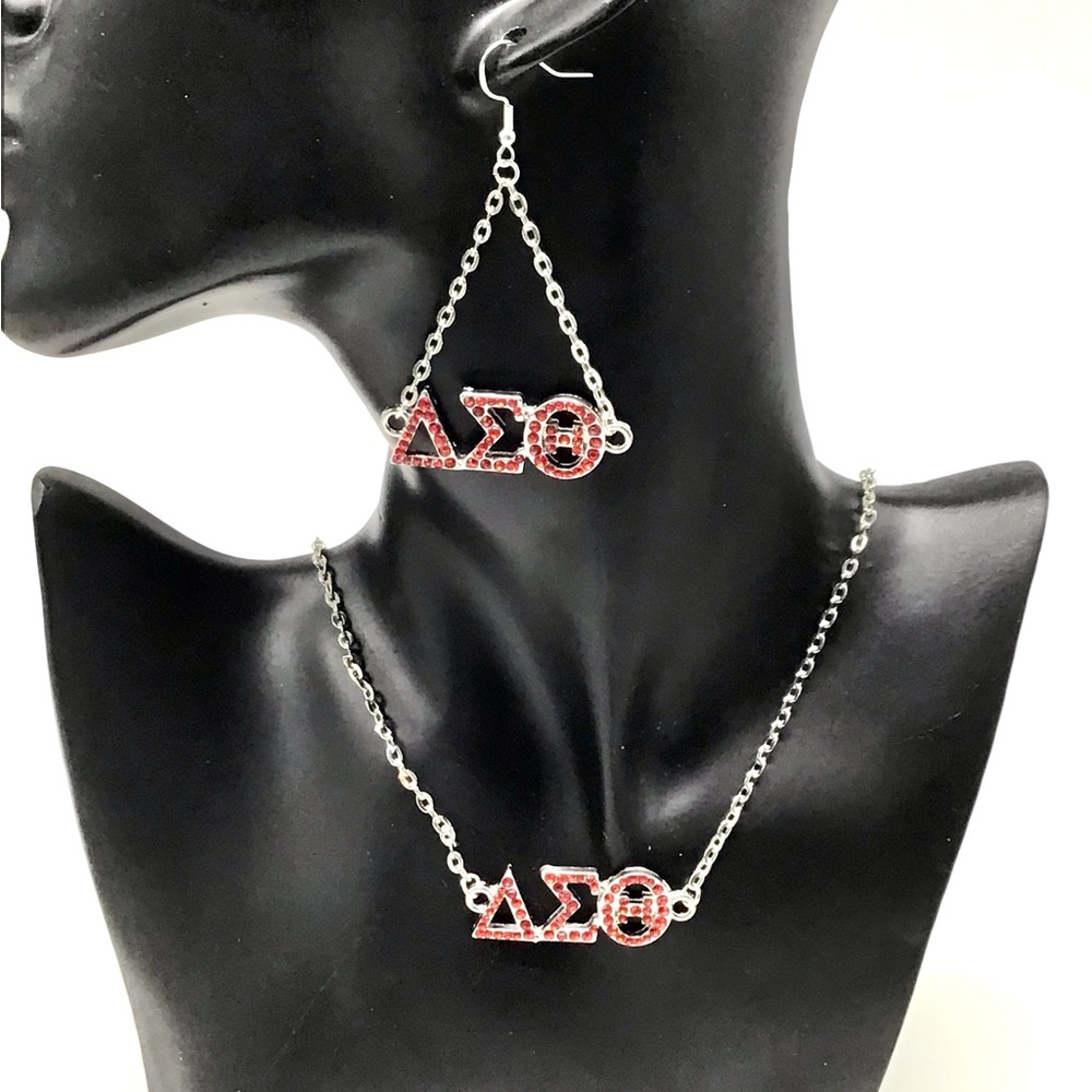 Delta Sigma Theta Silver Earring and Necklace Set